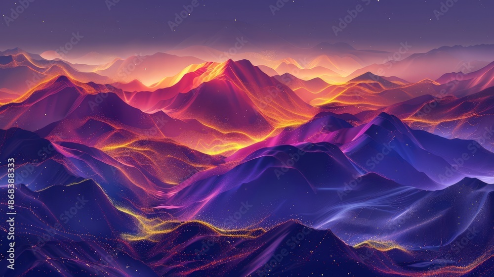 Vibrant Sunset Mountain Range with Colorful Light Rays Vibrant Sunset Mountain Range with Colorful Light Rays