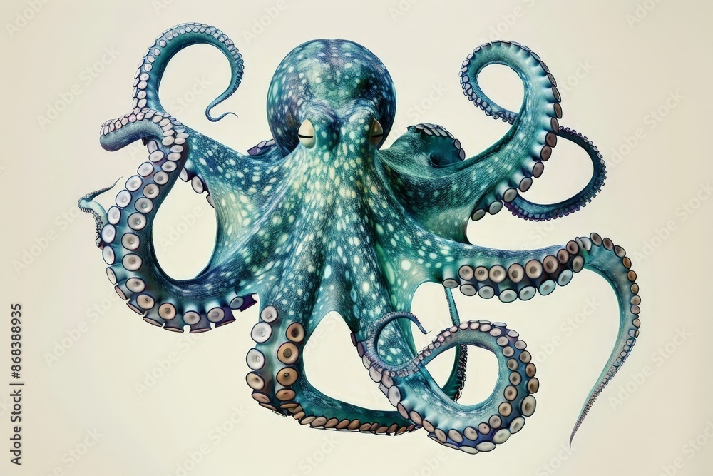 Fototapeta premium Vibrant Blue Octopus with Glowing Eyes and Tentacles