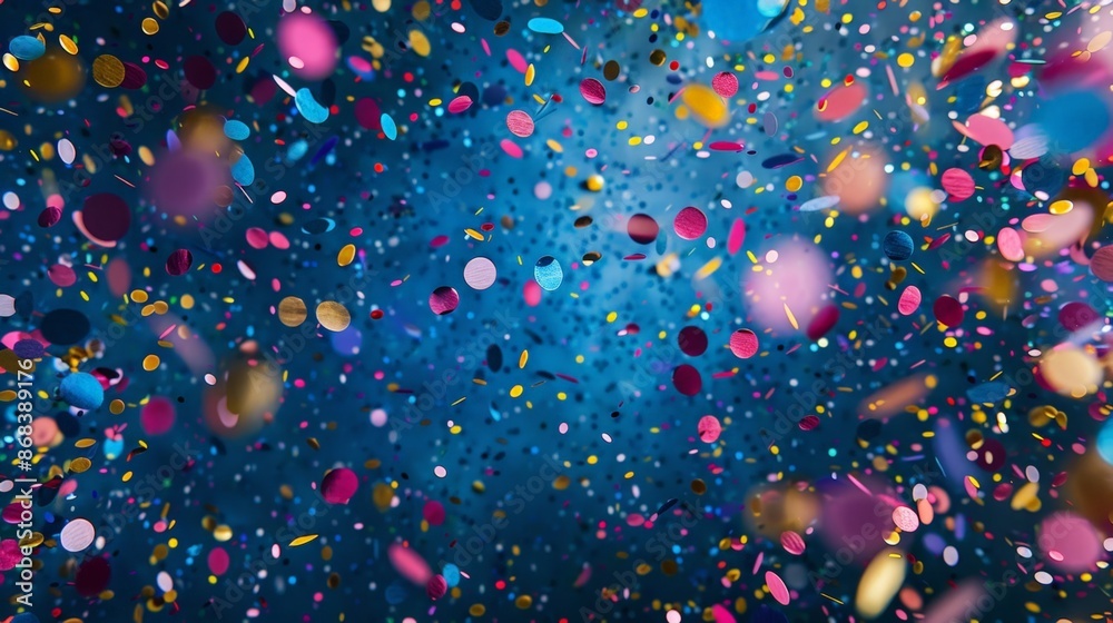 Vibrant Confetti Explosion Against a Dark Blue Sky Vibrant Confetti Explosion Against a Dark Blue Sky