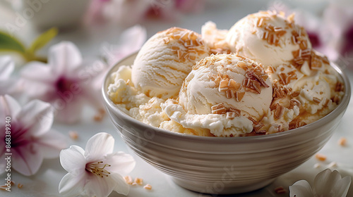 Vanilla ice cream float served in a ceramic bowl.