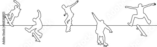 line art set group illustration  background Skateboard