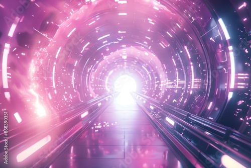 Futuristic Cyberpunk Tunnel with Neon Lights - Sci-Fi Concept for Technology and Innovation