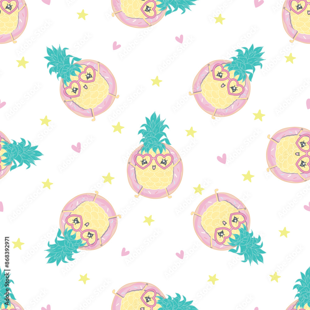 Seamless background with pineapple in glasses. Ideal for invitations, greeting cards, wrapping paper, posters, fabric prints. Seamless background with pineapple in glasses. Ideal for invitations, greeting cards, wrapping paper, posters, fabric prints.