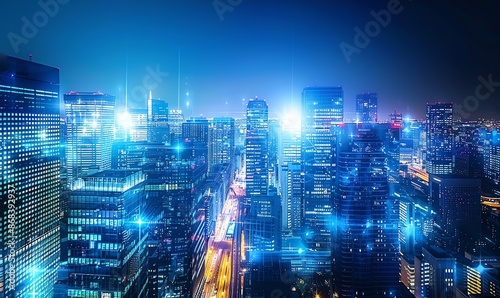 Night City Skyline with Digital Overlay © Pumapala