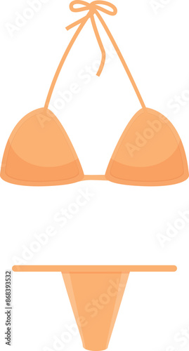 Orange bikini top tied with string and bottom isolated on a white background