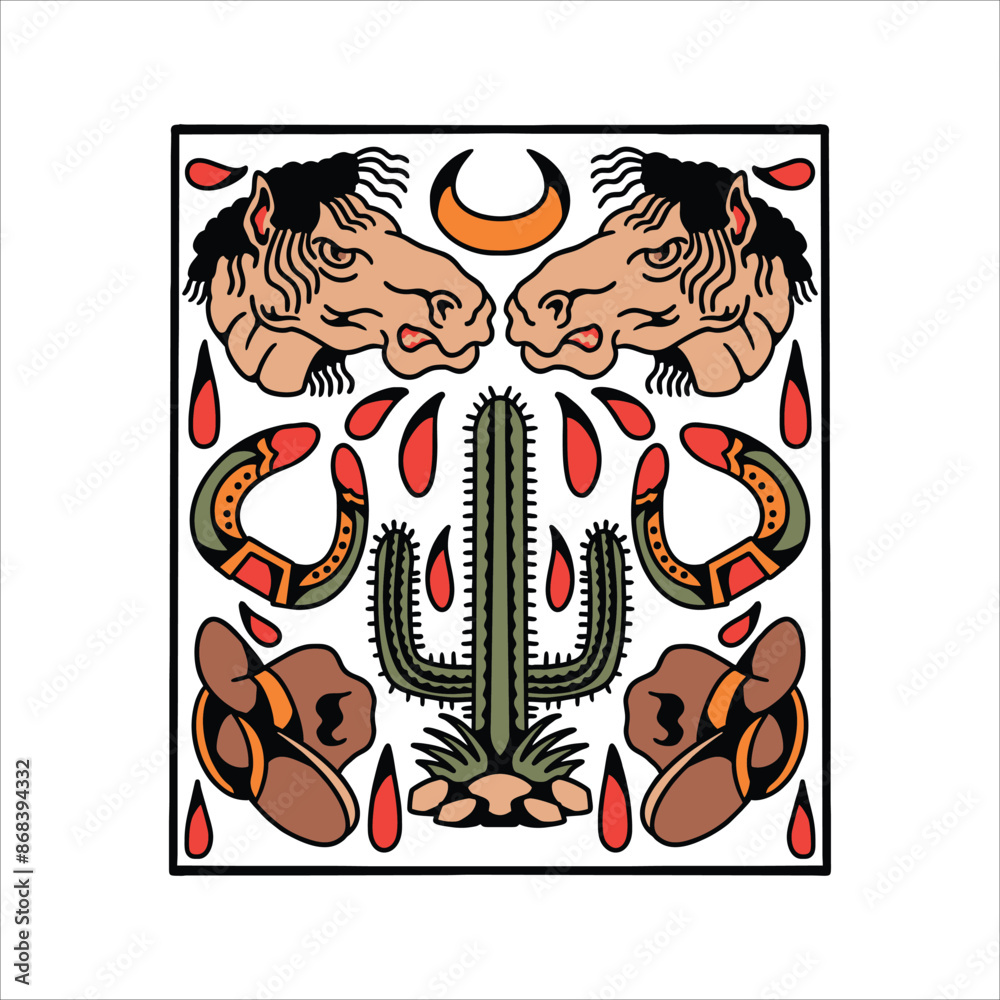 Fototapeta premium cowboy flash tattoo vector design