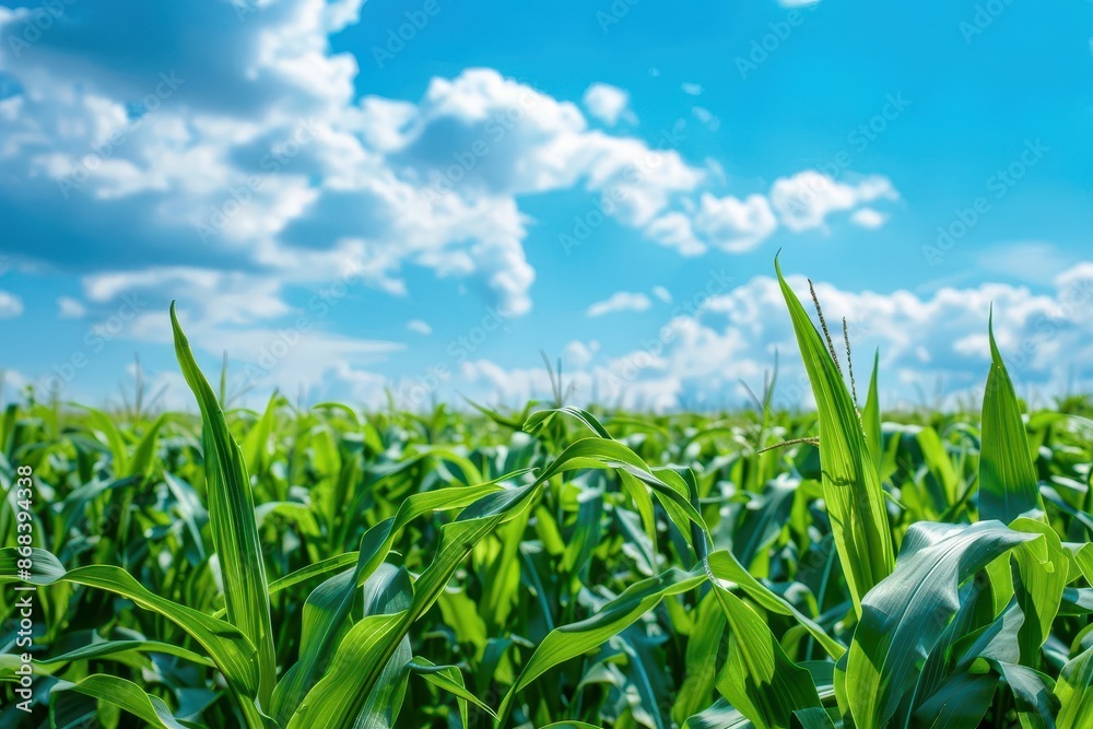 lush green cornfield thriving under bright blue sky sustainable agriculture and earth day celebration concept lush green cornfield thriving under bright blue sky sustainable agriculture and earth day celebration concept