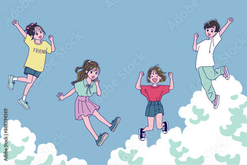 元気にジャンプする小学生女子