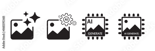 Set of AI generate image icon. Image enhancement, improve quality and generative by Machine learning. AI enters by command prompt to generate ideas. Icon element for apps web. Vector illustration.