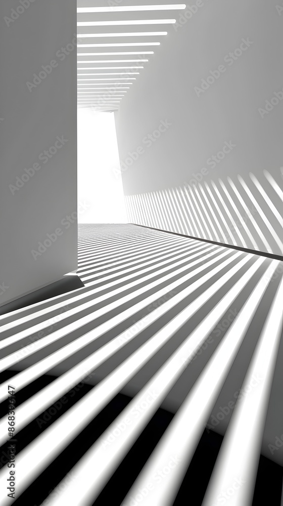 Obraz premium Abstract Geometric Striped Perspective Channel in Minimalist Monochrome Scene
