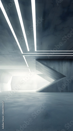 Futuristic Abstract Architectural 3D Render with Empty Concrete Floor and Vehicle Presentation Backdrop © yelosole