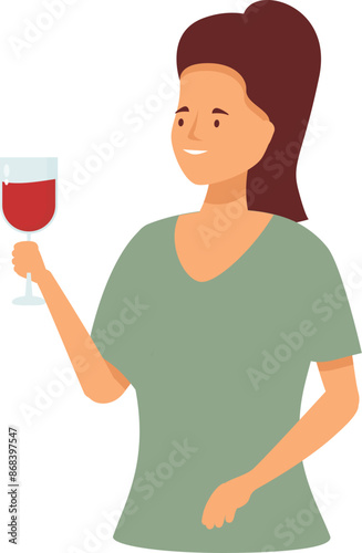 Young woman is smiling and holding a glass of red wine