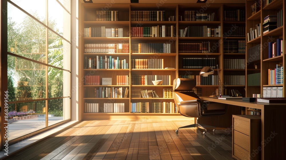 Sleek Private Office with Built-In Bookshelf
