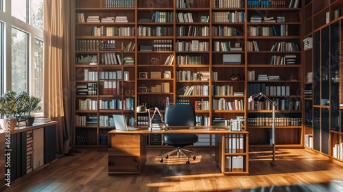 Sleek Private Office with Built-In Bookshelf