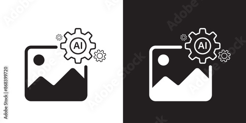 AI generate image icon. Image enhancement, improve quality and generative by Machine learning. AI enters by command prompt to generate ideas. Icon element for apps web. Vector illustration.