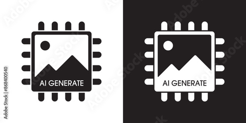 AI generate image icon. Image enhancement, improve quality and generative by Machine learning. AI enters by command prompt to generate ideas. Icon element for apps web. Vector illustration.