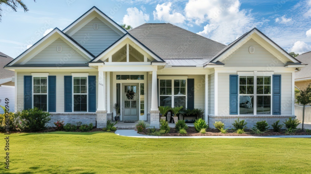 suburban home with dual-tone Bahama shutters, combining practicality with modern aesthetics suburban home with dual-tone Bahama shutters, combining practicality with modern aesthetics