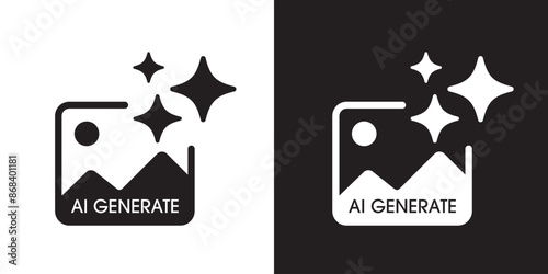 AI generate image icon. Image enhancement, improve quality and generative by Machine learning. AI enters by command prompt to generate ideas. Icon element for apps web. Vector illustration.