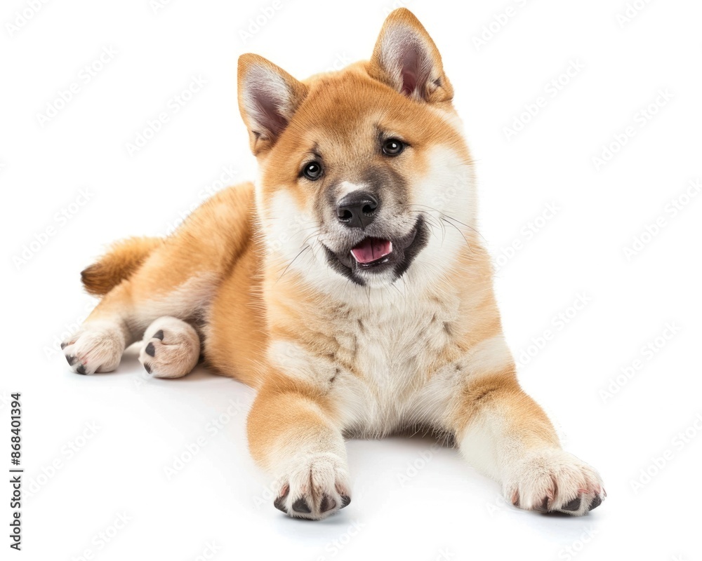 Akita Dog. Purebred Puppy Portrait of Shiba Inu Isolated on White Background Akita Dog. Purebred Puppy Portrait of Shiba Inu Isolated on White Background