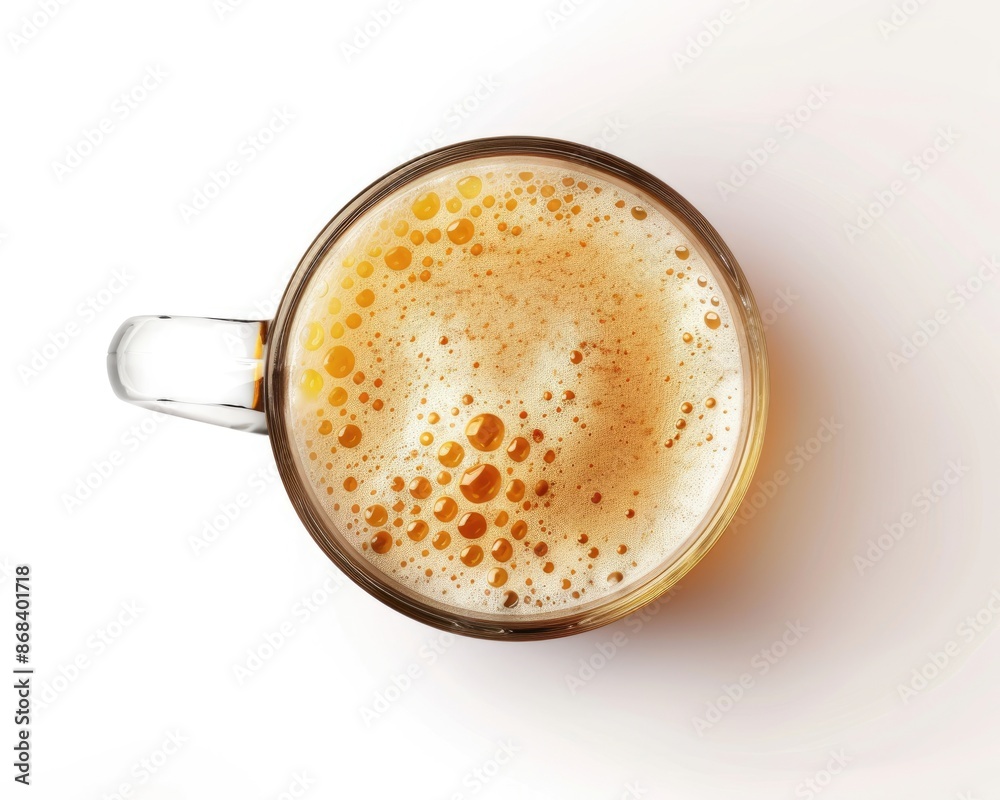 Beer Top. Mug of Draft Beer Isolated on White Background, Top View Beer Top. Mug of Draft Beer Isolated on White Background, Top View