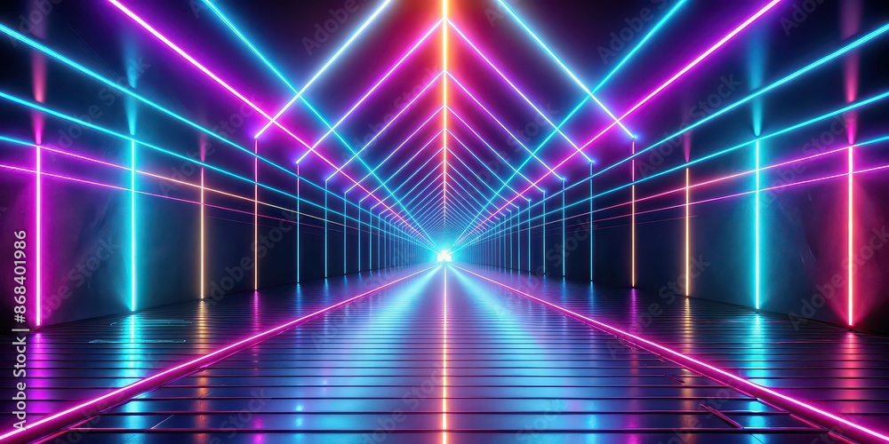 Abstract background of glowing neon lines converging on a vanishing point , abstract, background, glowing