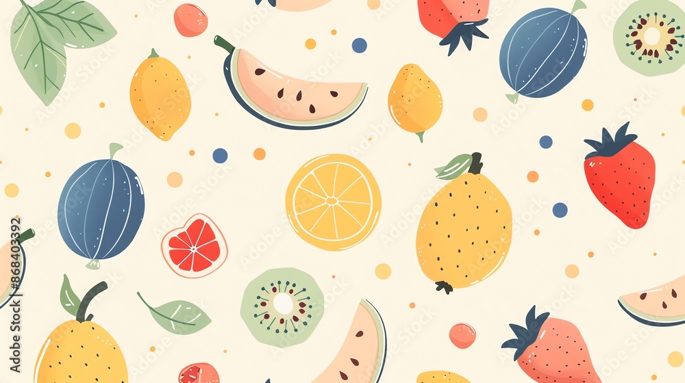 A colorful pattern of various fruits.