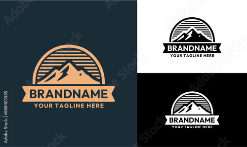 Modern Minimalistic Mountain Logo Design in Circular Badge