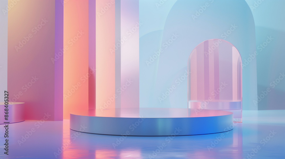 Fototapeta premium background with pink and white background, holographic podium, gradient background