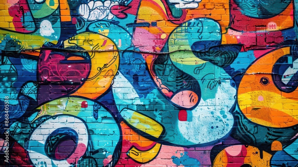 Naklejka premium vibrant colorful graffiti adorning urban wall street art and creative selfexpression digital painting