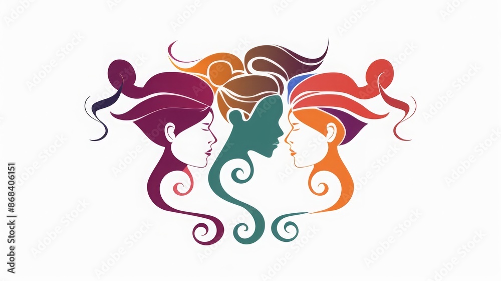 Obraz premium Colorful silhouettes of a diverse and multicultural community. Illustration of a multi-ethnic group of people, portraits in simple colors