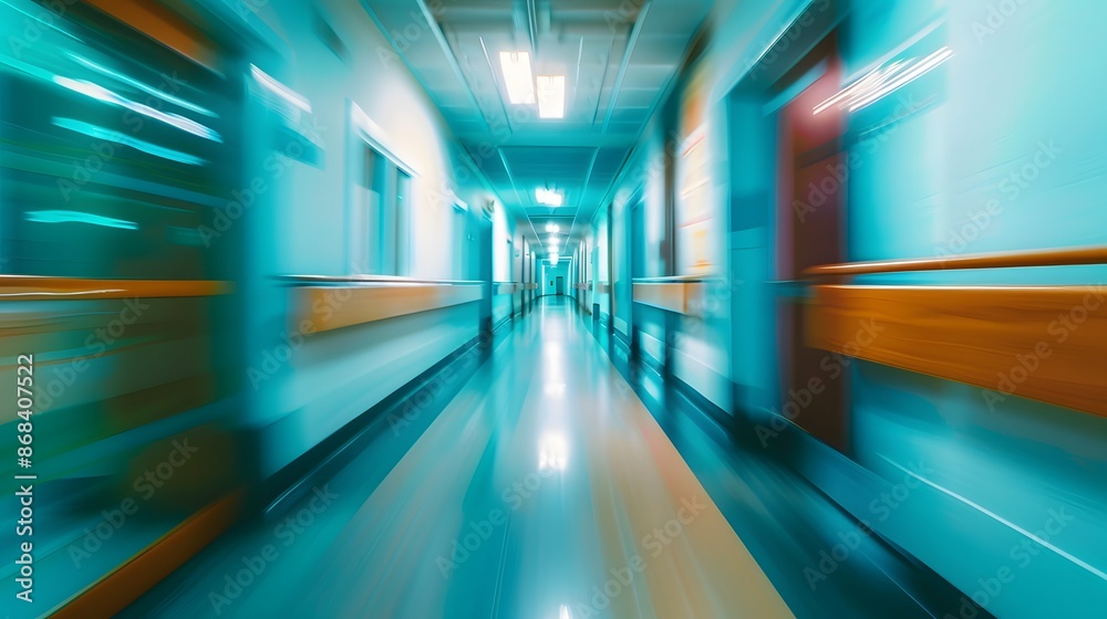 Fototapeta premium Blurred interior of hospital - abstract medical background. 