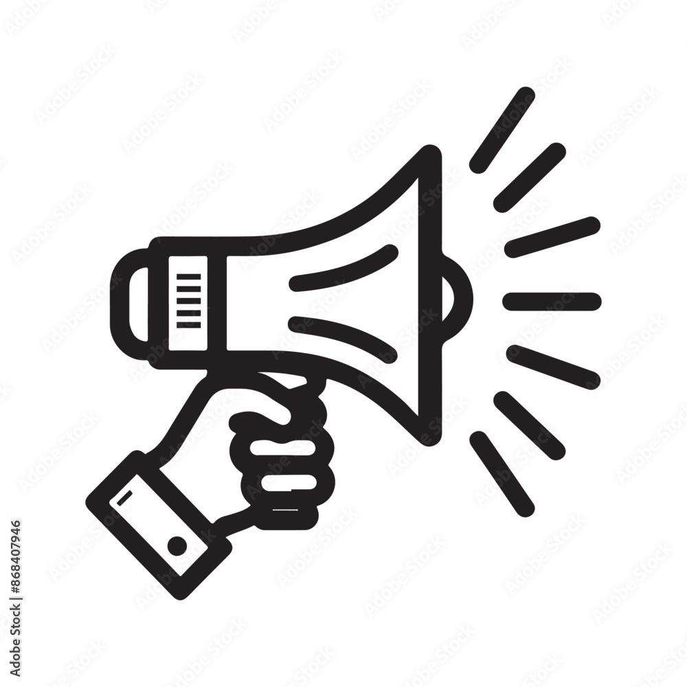 Megaphone music flat style icon symbol. Voice sound silhouette vector with white background Megaphone music flat style icon symbol. Voice sound silhouette vector with white background