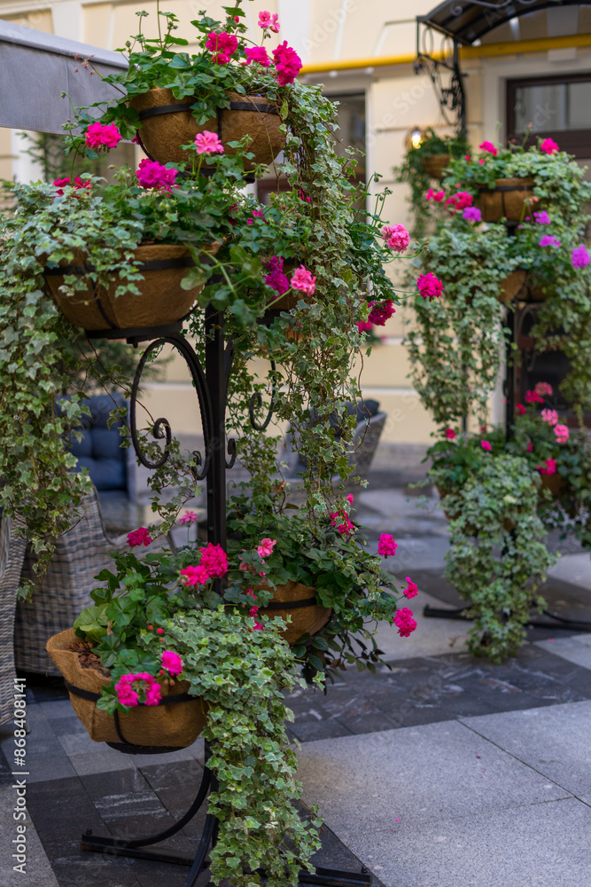 Floral decor on a city street Floral decor on a city street