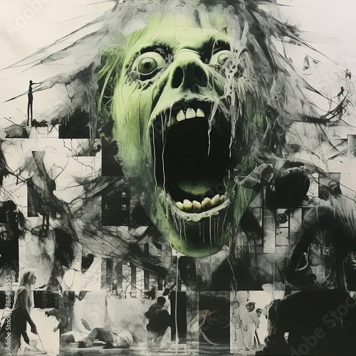 a painting of a monster with its mouth open