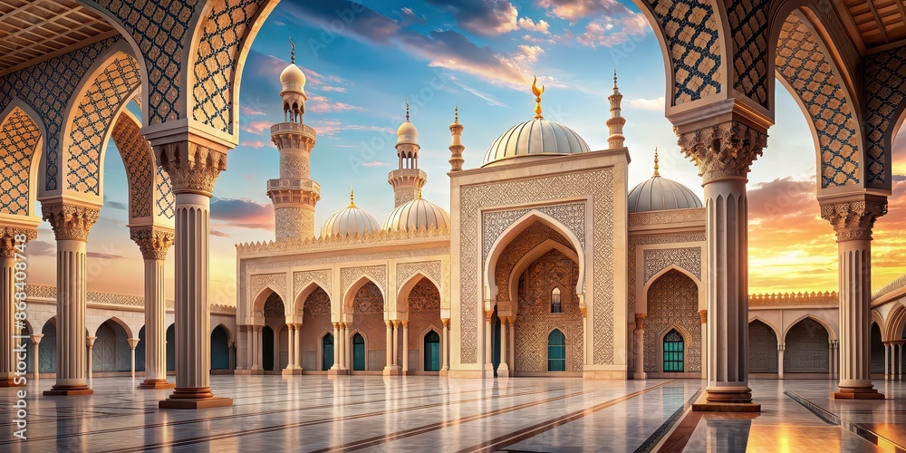 Fototapeta premium Elegant mosque with intricate architectural details , mosque, elegant, architecture, detail, religion, building, Islamic