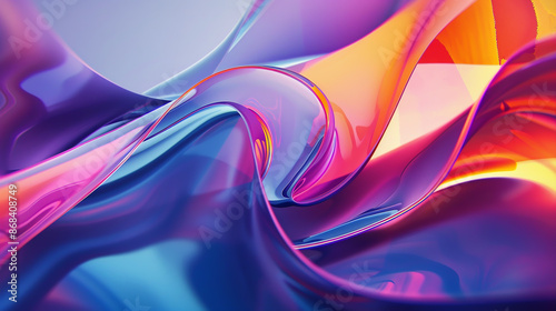 Design an abstract background featuring vibrant geometric shapes and fluid lines, captured with a macro lens in a studio setting, using a colorful. Generative AI