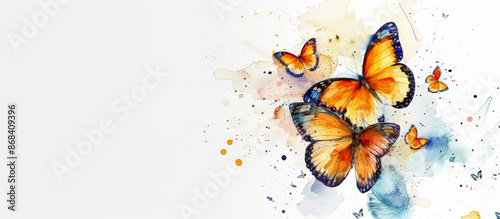 Background with expressive abstract watercolor butterflies drawing