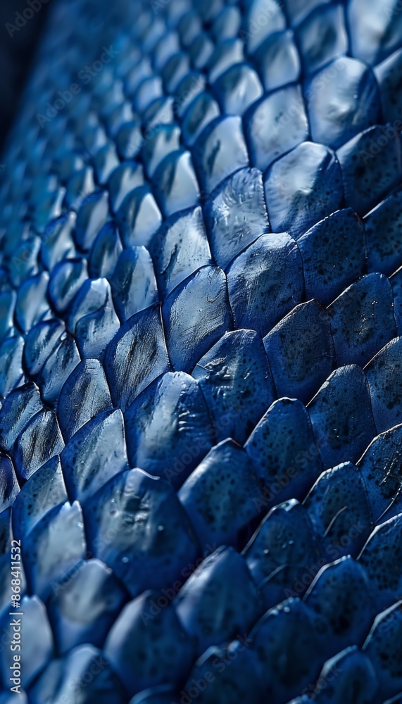 Fototapeta premium Blue snake skin leather texture. Close up reptile background