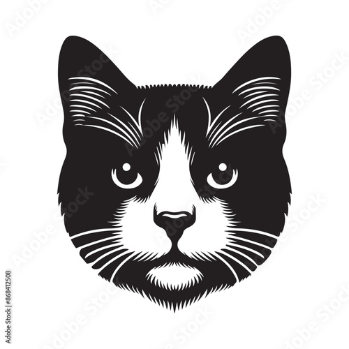 A black and white cute cat had silhouette vector art illustrator with white background