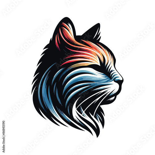 A black and white cute cat had silhouette vector art illustrator with white background