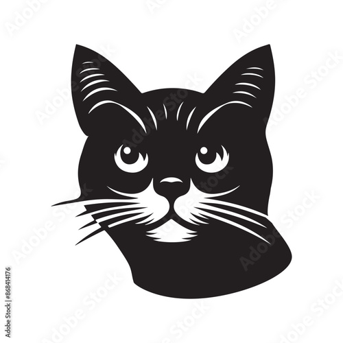 A black and white cute cat had silhouette vector art illustrator with white background