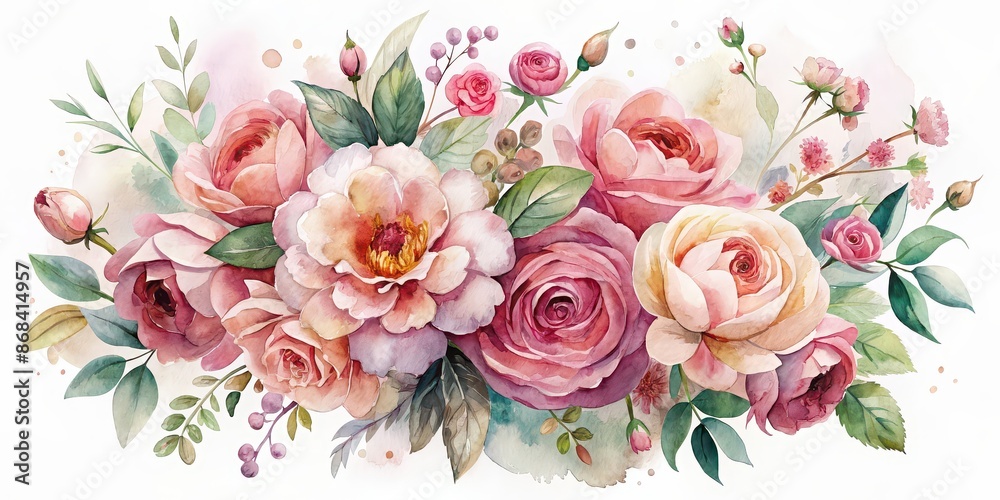 Watercolor painting of a beautiful flower arrangement in shades of pink and blush, watercolor, flower, arrangement, pink, blush Watercolor painting of a beautiful flower arrangement in shades of pink and blush, watercolor, flower, arrangement, pink, blush
