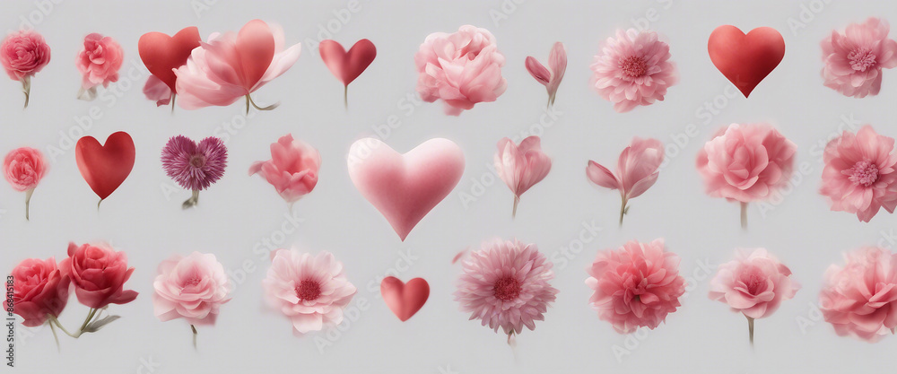 Flower Heart element set on transparent background