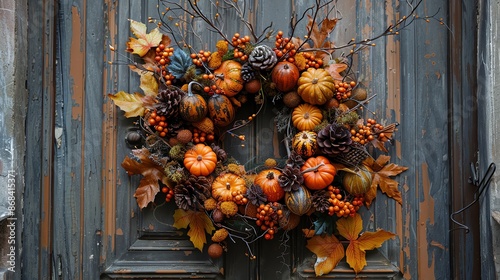 Wallpaper Mural Autumn wreath with Halloweenthemed decorations, festive door decor, Torontodigital.ca