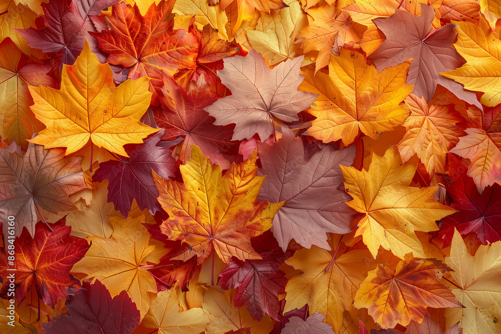 Maple leaves yellow, orange and red, pattern, top view Maple leaves yellow, orange and red, pattern, top view