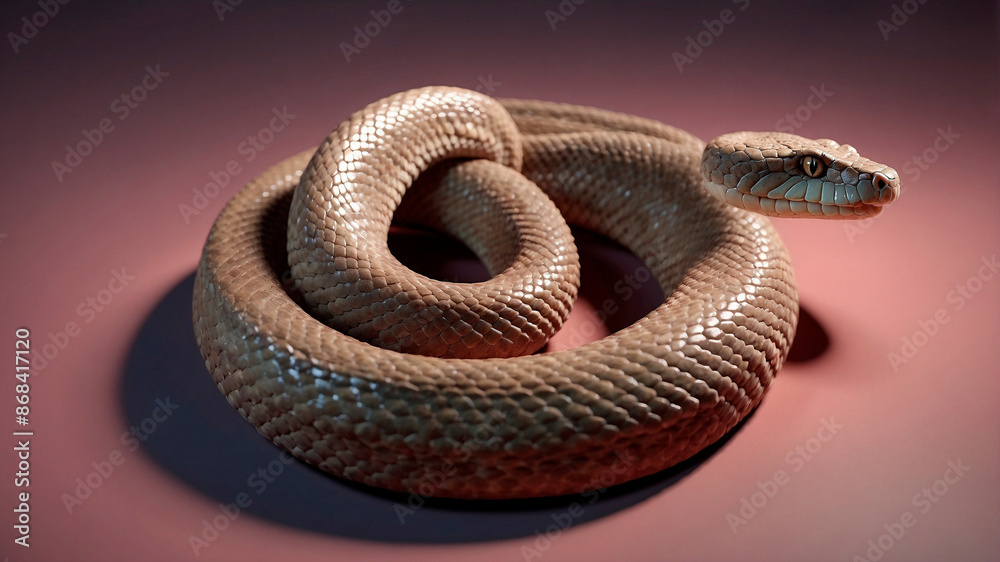 Fototapeta premium Rattlesnake on Solid Color Background. Minimal Abstract Digital Art