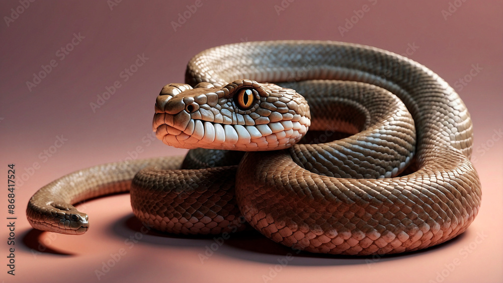 Rattlesnake on Solid Color Background. Minimal Abstract Digital Art Rattlesnake on Solid Color Background. Minimal Abstract Digital Art