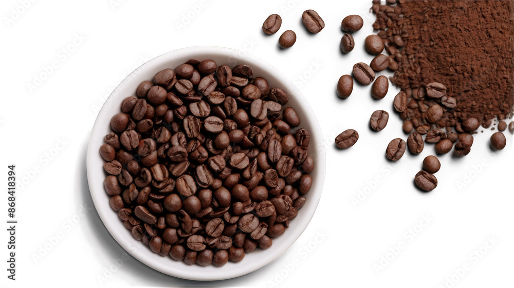 Ground coffee scattered isolated on transparent background, top view Ground coffee scattered isolated on transparent background, top view