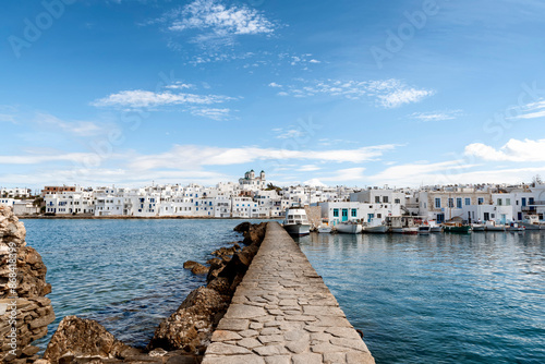 Village of Naousa, in Paros, with the sea in the foreground photo