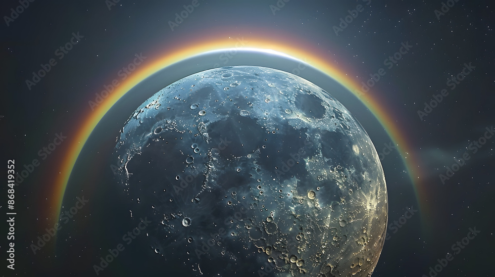 Obraz premium A large, round moon with a rainbow on it